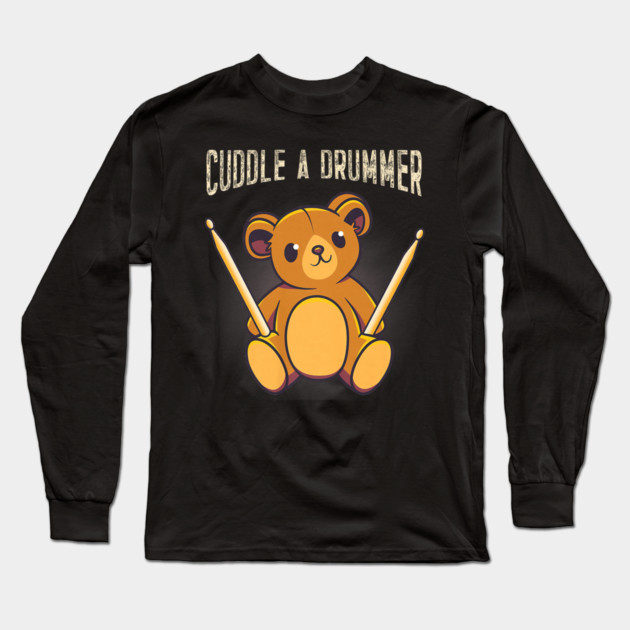 Cute Drummer Bear Drum Set Drumming Long Sleeve T-Shirt by yangho