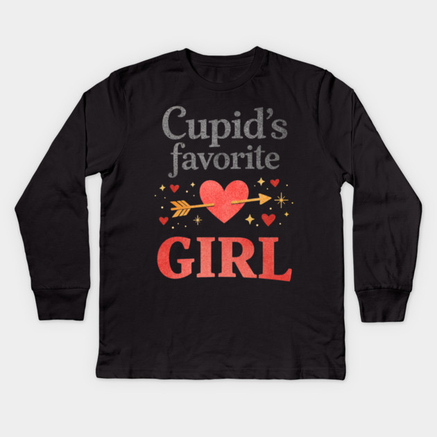 Cute Cupid Favorite Girl Valentine Funny Romantic Heart Theme Kids Long Sleeve T-Shirt by shirtlux