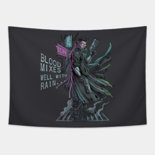 Street Samurai Cyberpunk Fantasy Ronin Graphic Tapestry