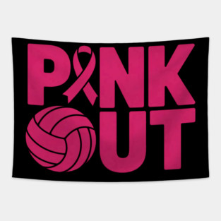 Volleyball Pink Out Breast Cancer Awareness Pink Ribbon Tapestry