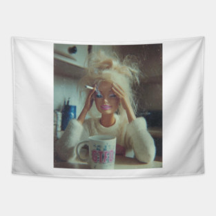 Funny Smoking Tired Doll Meme Tapestry