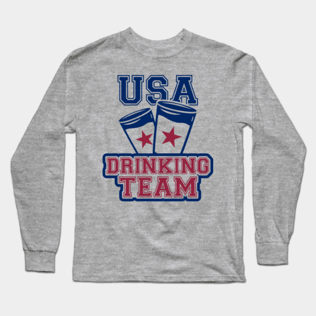 USA Drinking Team Booze Bro Humor Long Sleeve T-Shirt by Anticorporati