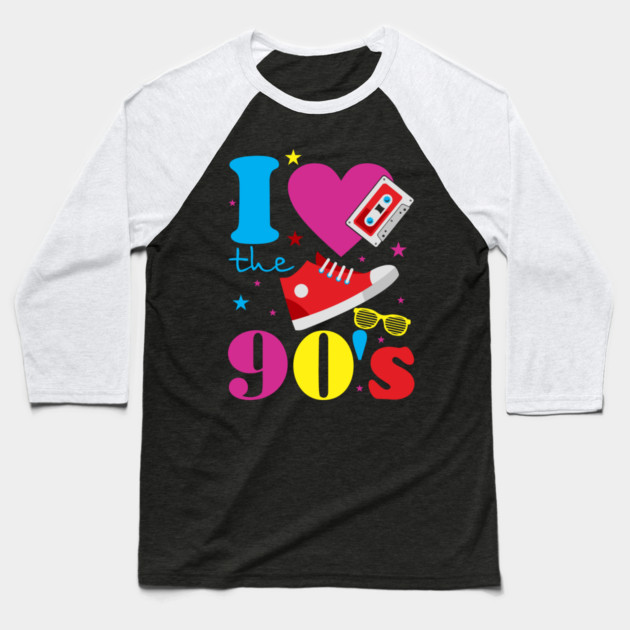 I Love The 90s Nostalgia Retro Pop Culture Baseball T-Shirt by Anticorporati