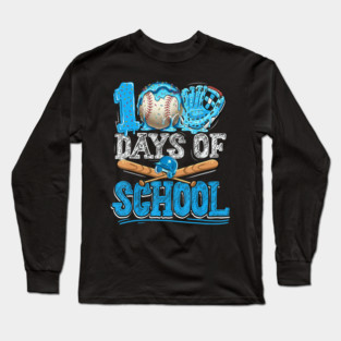 100 Days Of School Baseball Ice Cream Fun Sports Design For Kids Long Sleeve T-Shirt