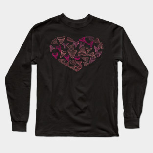Types of Sharks Tooth Heart, Valentine’s Fossil Marine Biology Long Sleeve T-Shirt