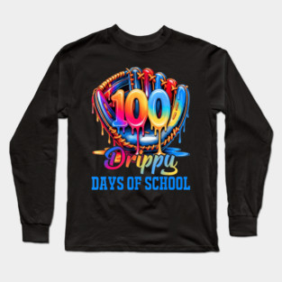 100 Drippy Days Of School Baseball Ice Cream Celebration Design Long Sleeve T-Shirt
