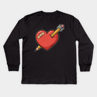 Heart Pencil Arrow Cute Valentine Kids Long Sleeve T-Shirt