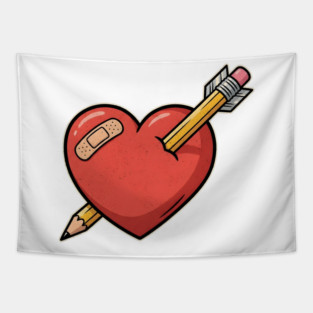 Heart Pencil Arrow Cute Valentine Tapestry