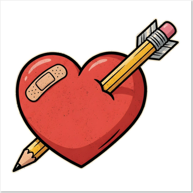 Heart Pencil Arrow Cute Valentine Wall Art by Creatifly Graphic Tees