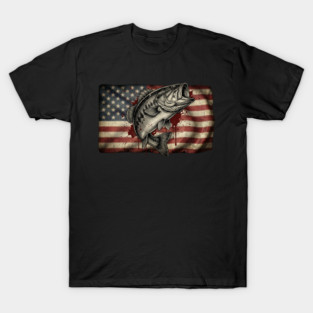 American Flag Bass Fishing Patriotic Angler T-Shirt