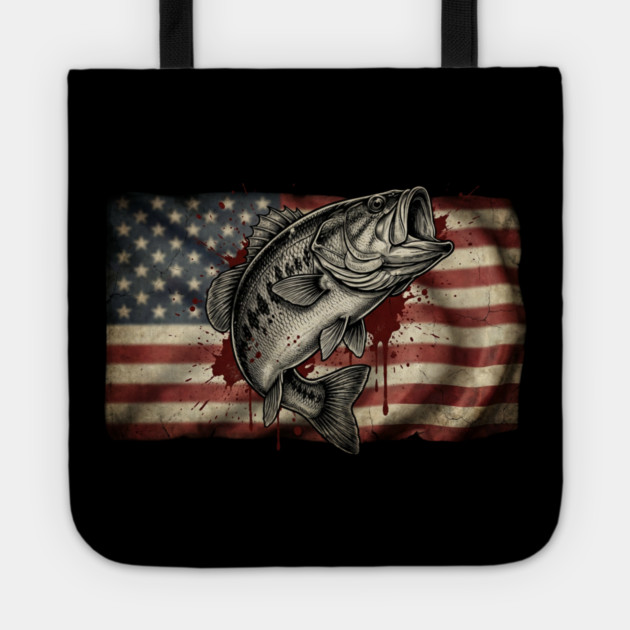 American Flag Bass Fishing Patriotic Angler Tote by ArtistTee ⭐⭐⭐⭐⭐