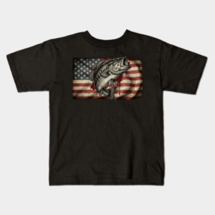 American Flag Bass Fishing Patriotic Angler Kids T-Shirt