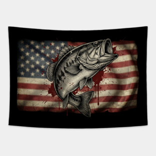 American Flag Bass Fishing Patriotic Angler Tapestry