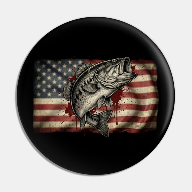 American Flag Bass Fishing Patriotic Angler Pin by ArtistTee ⭐⭐⭐⭐⭐
