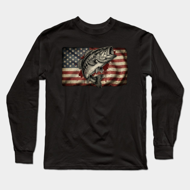 American Flag Bass Fishing Patriotic Angler Long Sleeve T-Shirt by ArtistTee ⭐⭐⭐⭐⭐