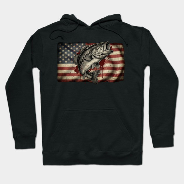 American Flag Bass Fishing Patriotic Angler Hoodie by ArtistTee ⭐⭐⭐⭐⭐