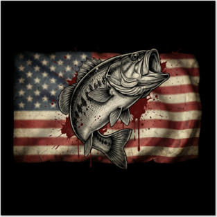 American Flag Bass Fishing Patriotic Angler Posters and Art