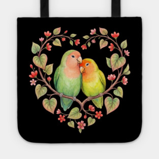 Lovebird Couple in Floral Heart Wreath Tote