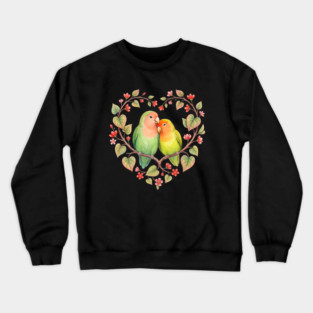 Lovebird Couple in Floral Heart Wreath Crewneck Sweatshirt