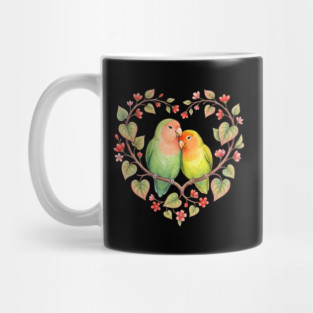 Lovebird Couple in Floral Heart Wreath Mug