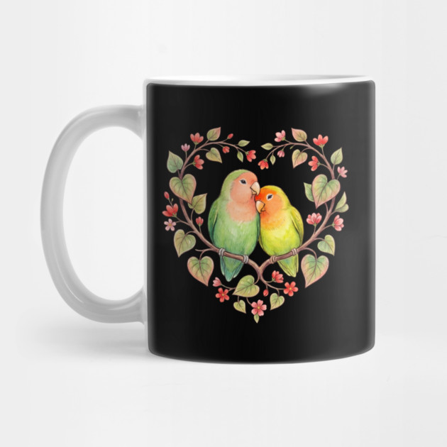 Lovebird Couple in Floral Heart Wreath by Creatifly Graphic Tees