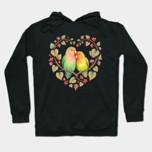 Lovebird Couple in Floral Heart Wreath Hoodie