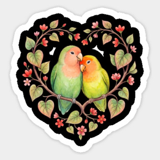 Lovebird Couple in Floral Heart Wreath Magnet