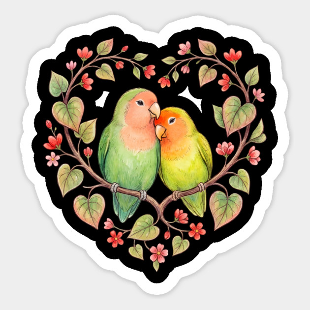 Lovebird Couple in Floral Heart Wreath Magnet by Creatifly Graphic Tees