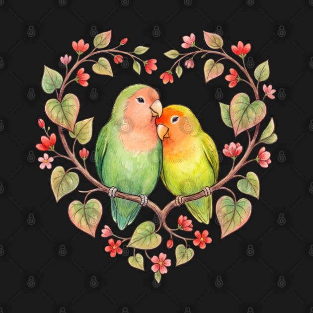 Lovebird Couple in Floral Heart Wreath by Creatifly Graphic Tees