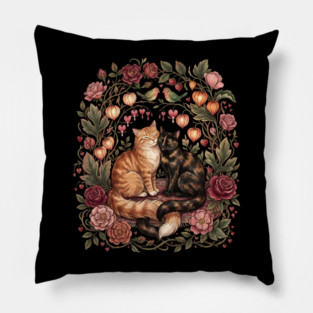 Romantic Cats Floral Wreath Vintage Valentine Pillow