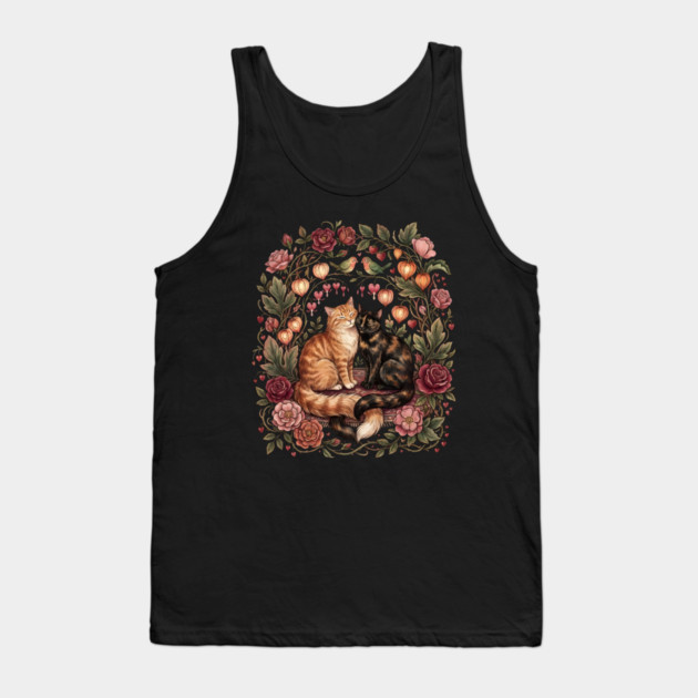 Romantic Cats Floral Wreath Vintage Valentine Tank Top by Creatifly Graphic Tees