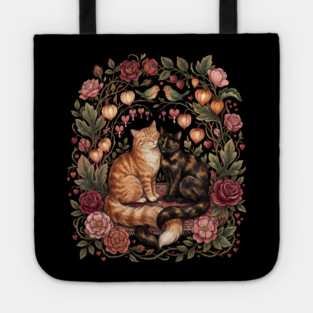 Romantic Cats Floral Wreath Vintage Valentine Tote