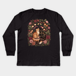 Romantic Cats Floral Wreath Vintage Valentine Kids Long Sleeve T-Shirt