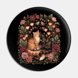 Romantic Cats Floral Wreath Vintage Valentine Pin