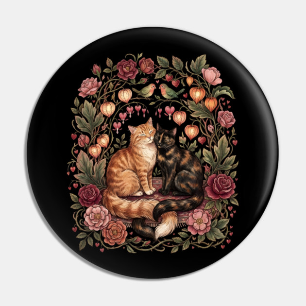 Romantic Cats Floral Wreath Vintage Valentine Pin by Creatifly Graphic Tees