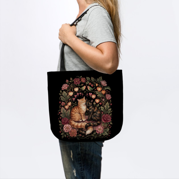 Romantic Cats Floral Wreath Vintage Valentine by Creatifly Graphic Tees