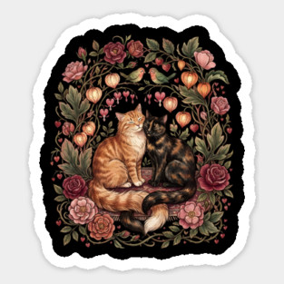 Romantic Cats Floral Wreath Vintage Valentine Sticker