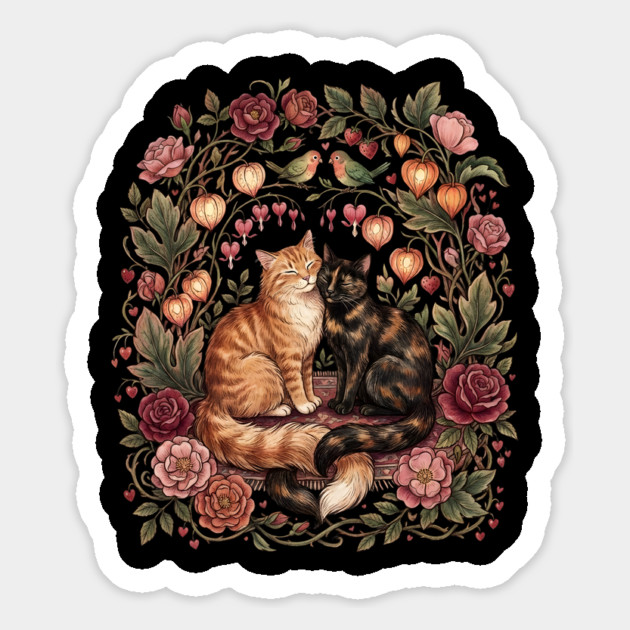 Romantic Cats Floral Wreath Vintage Valentine Magnet by Creatifly Graphic Tees