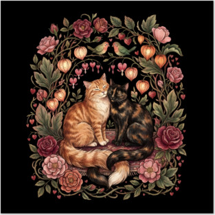 Romantic Cats Floral Wreath Vintage Valentine Posters and Art