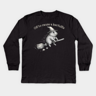 Off to Cause a Kerfuffle Whimsical Capy Wizard Meme Capybara Kids Long Sleeve T-Shirt