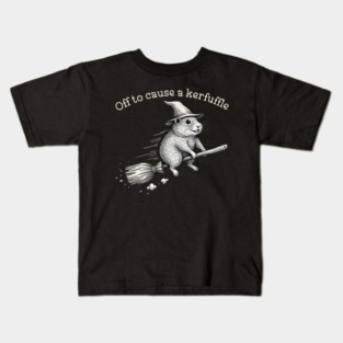 Off to Cause a Kerfuffle Whimsical Capy Wizard Meme Capybara Kids T-Shirt