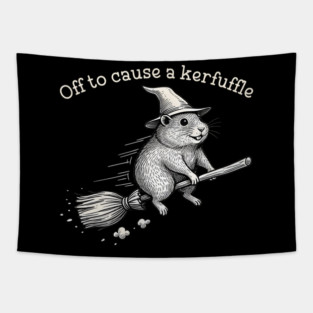 Off to Cause a Kerfuffle Whimsical Capy Wizard Meme Capybara Tapestry