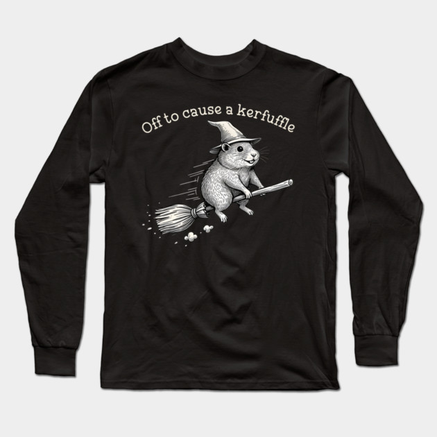 Off to Cause a Kerfuffle Whimsical Capy Wizard Meme Capybara Long Sleeve T-Shirt by Donald's Store 2