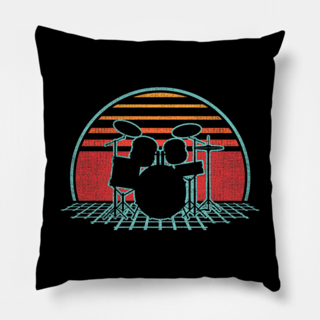 Drum Kit Retro Vintage Drums Player 80s Style Drummer Pillow by yangho