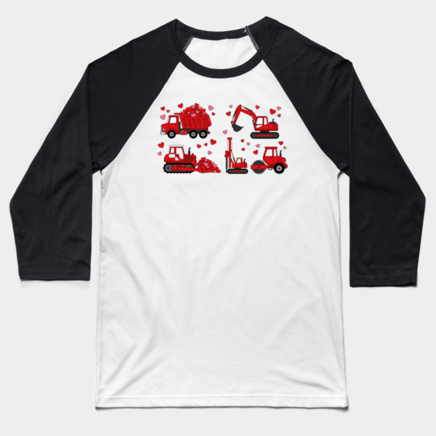 Valentine's Day Construction Vehicles Love Gift Baseball T-Shirt by ArtistTee ⭐⭐⭐⭐⭐
