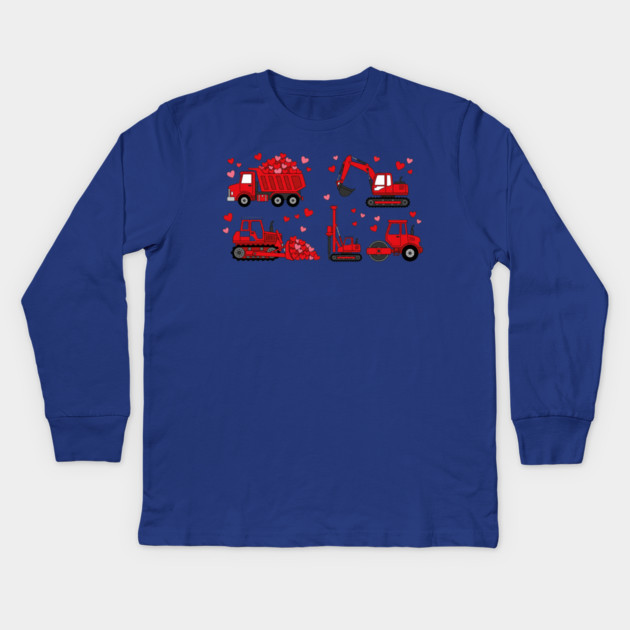 Valentine's Day Construction Vehicles Love Gift Kids Long Sleeve T-Shirt by ArtistTee ⭐⭐⭐⭐⭐