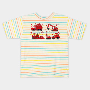 Valentine's Day Construction Vehicles Love Gift Kids T-Shirt