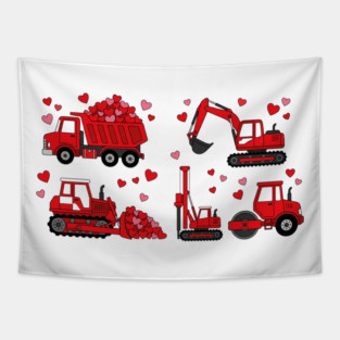 Valentine's Day Construction Vehicles Love Gift Tapestry