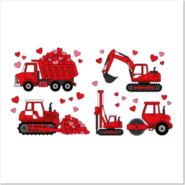 Valentine's Day Construction Vehicles Love Gift Wall Art by ArtistTee ⭐⭐⭐⭐⭐