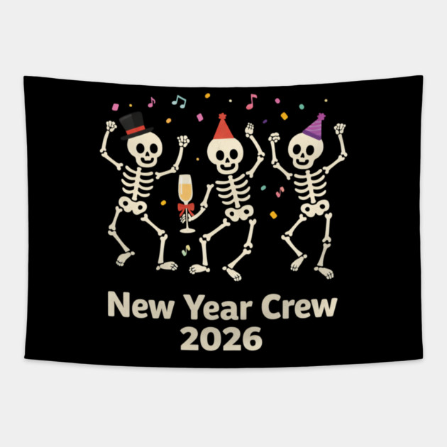 Nurse Skeleton New Year Crew 2026 Funny ER ICU Party Humor Tapestry by shirtlux